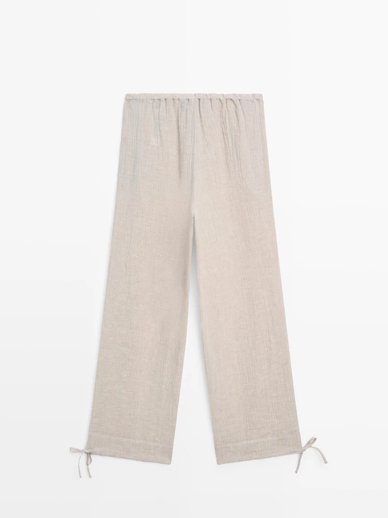 100% linen waffle-knit sarouel trousers