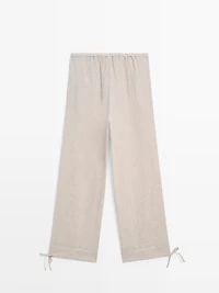 100% linen waffle-knit sarouel trousers