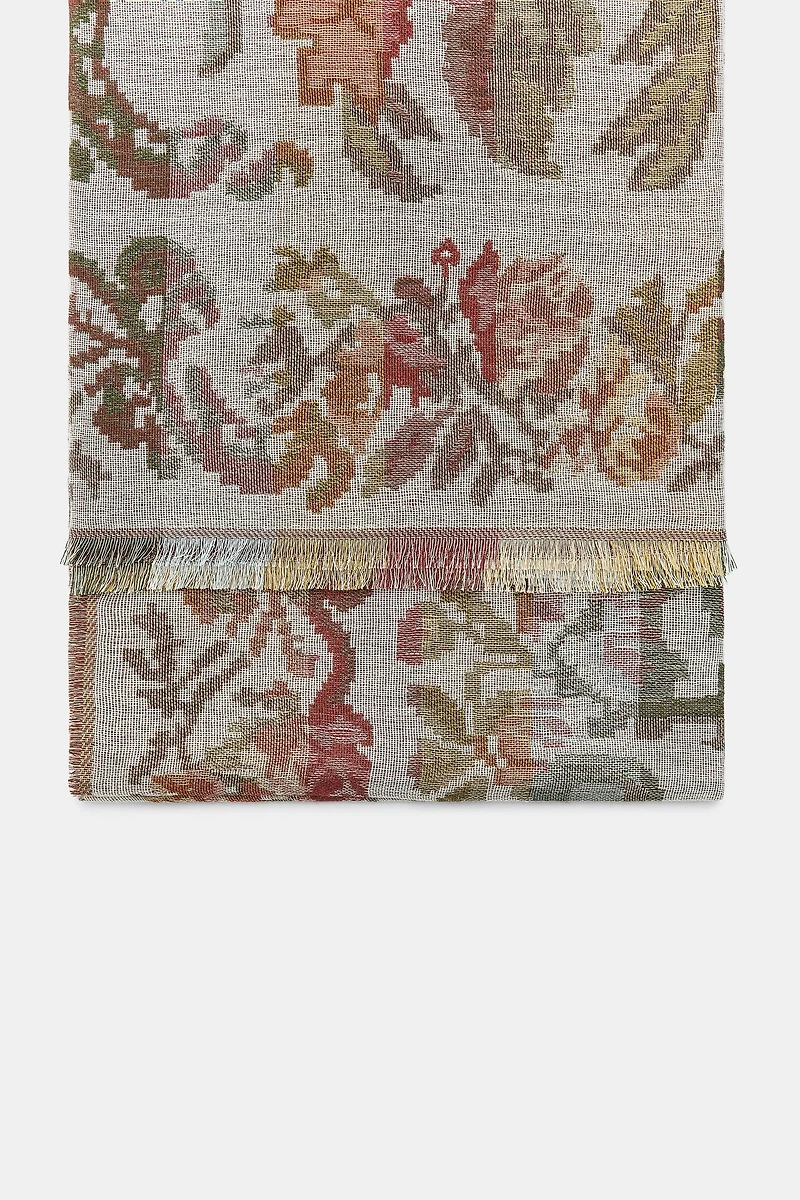 FLORAL PRINT JACQUARD WOOL BLEND SCARF