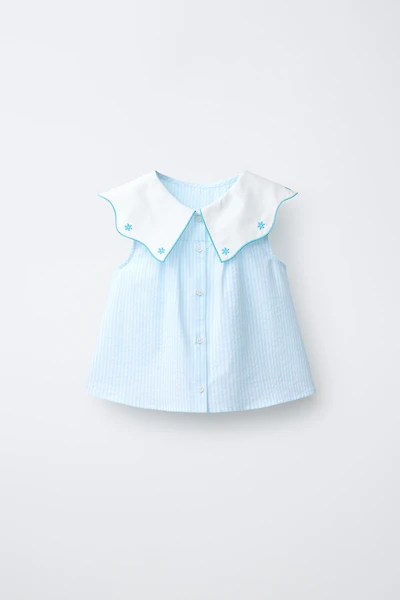 EMBROIDERED COLLAR STRIPED SHIRT