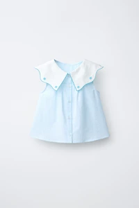 EMBROIDERED COLLAR STRIPED SHIRT