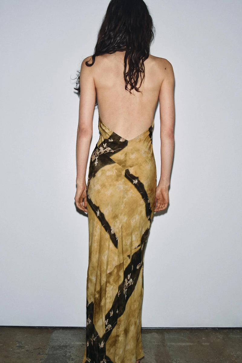 PRINTED HALTER DRESS