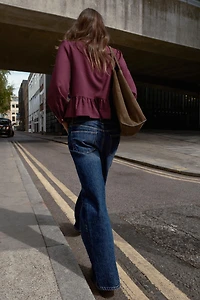 LACE TRIM PEPLUM BLOUSE