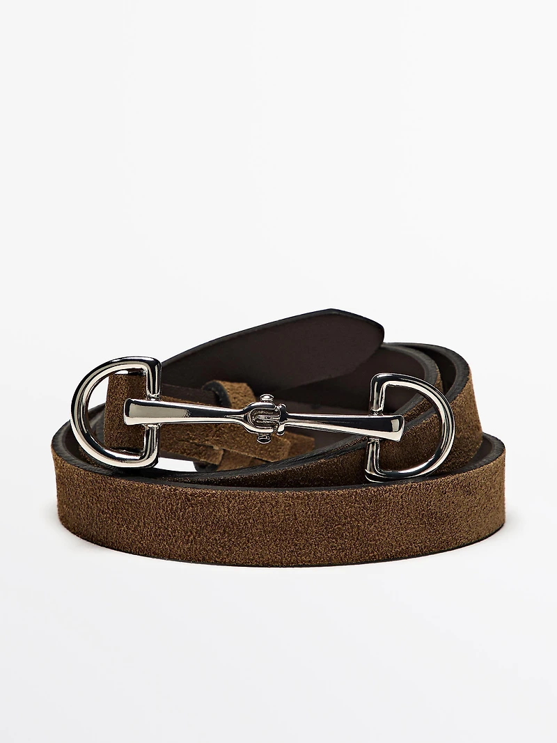 Ceinture équestre en croûte de cuir et nickel