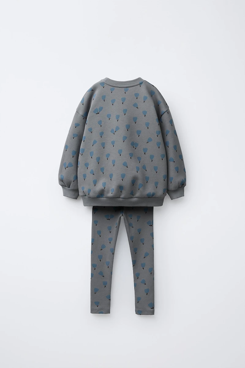 PRINTED RIB SWEATSHIRT AND LEGGING SET