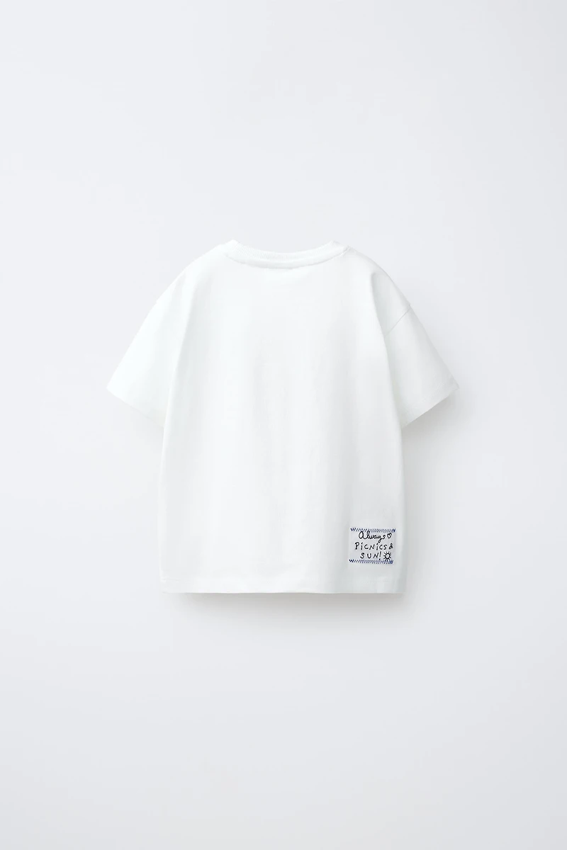 FRUIT PRINT AND EMBROIDERED T-SHIRT