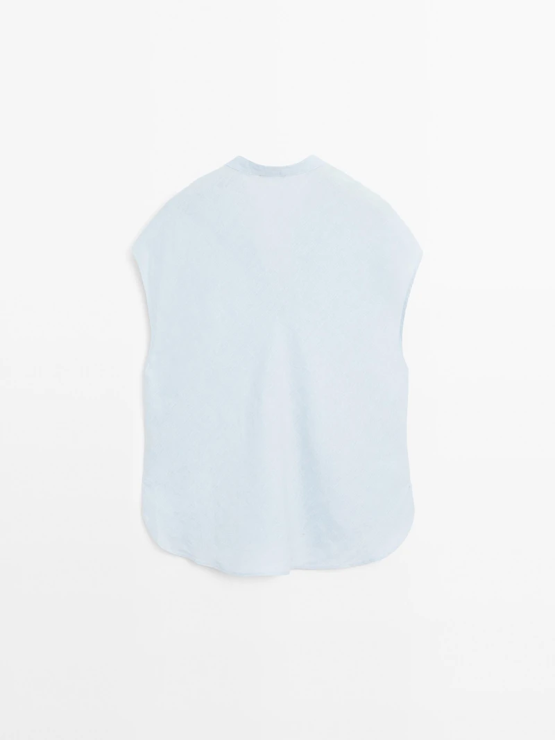100% linen flowing blouse with open neck