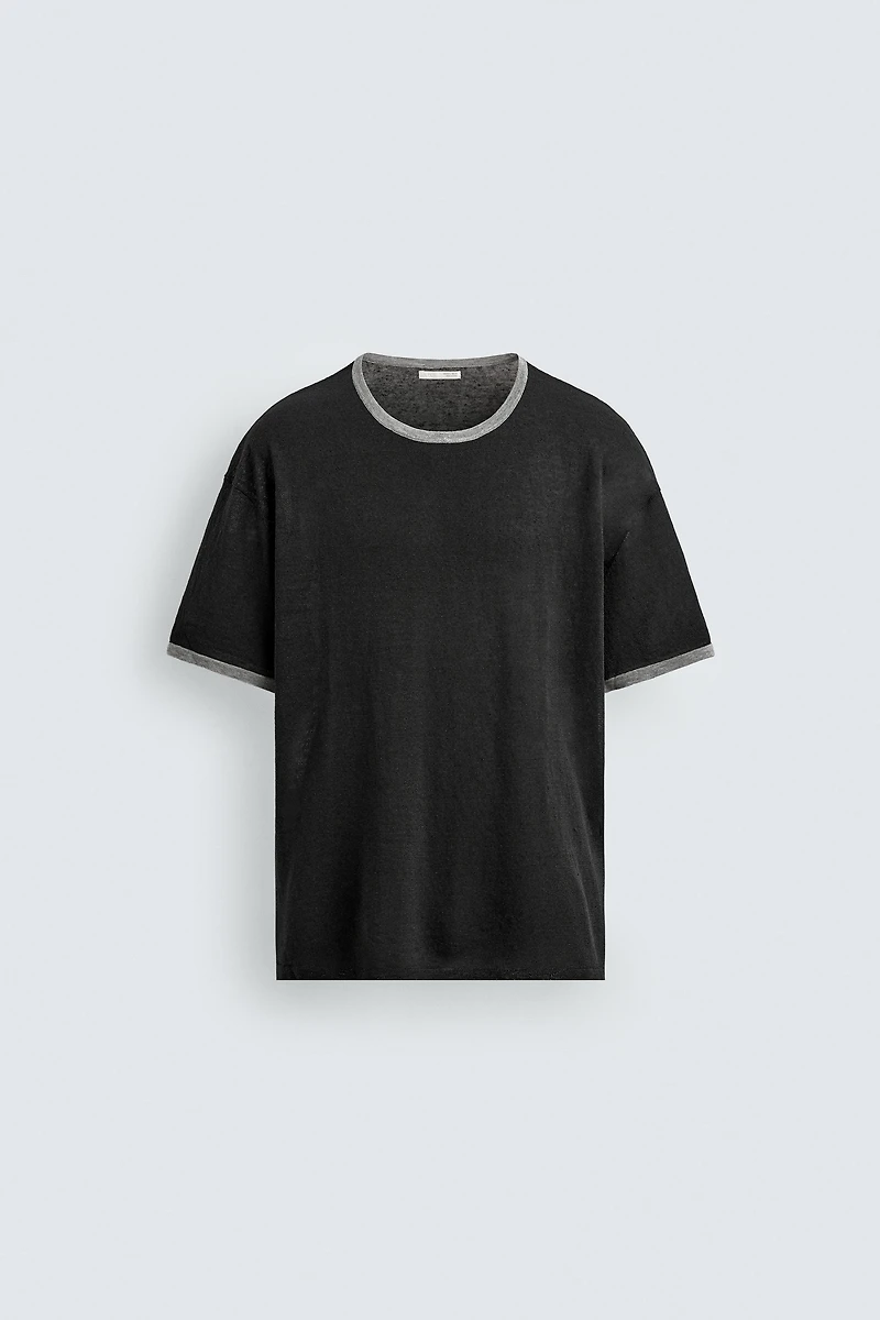CONTRAST LINEN BLEND KNIT T-SHIRT