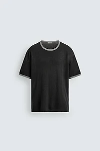 CONTRAST LINEN BLEND KNIT T-SHIRT