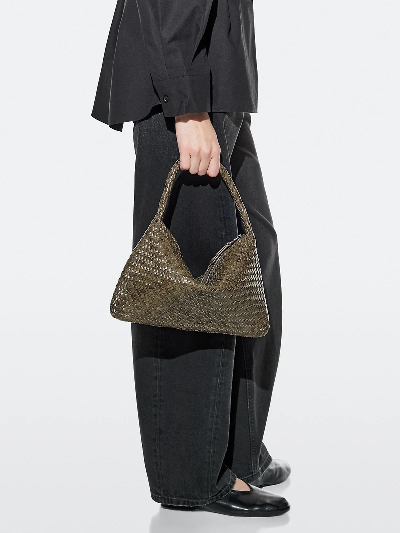 Small braided leather shoulder bag