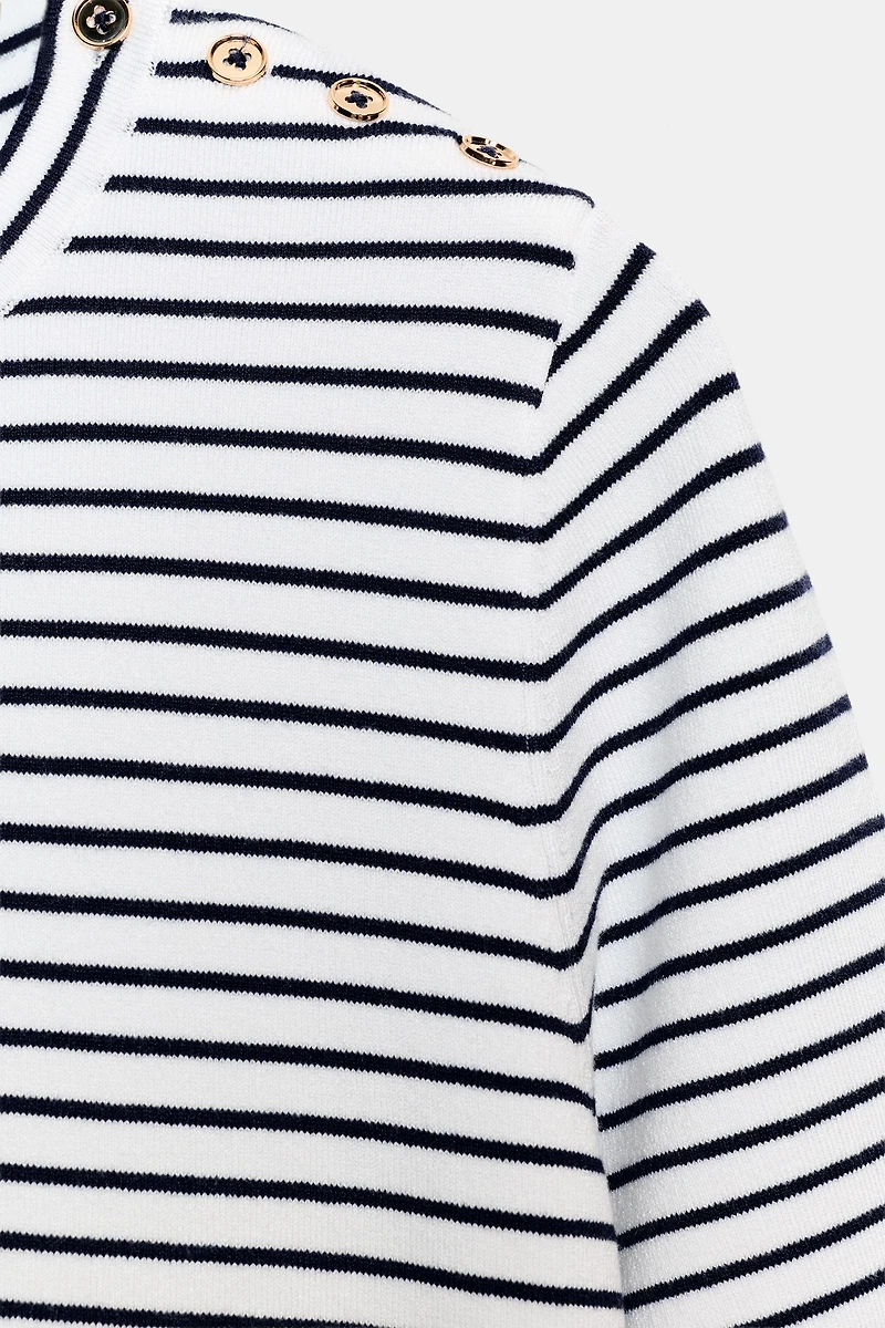 STRIPED SHORT SLEEVE KNIT JUMPER
