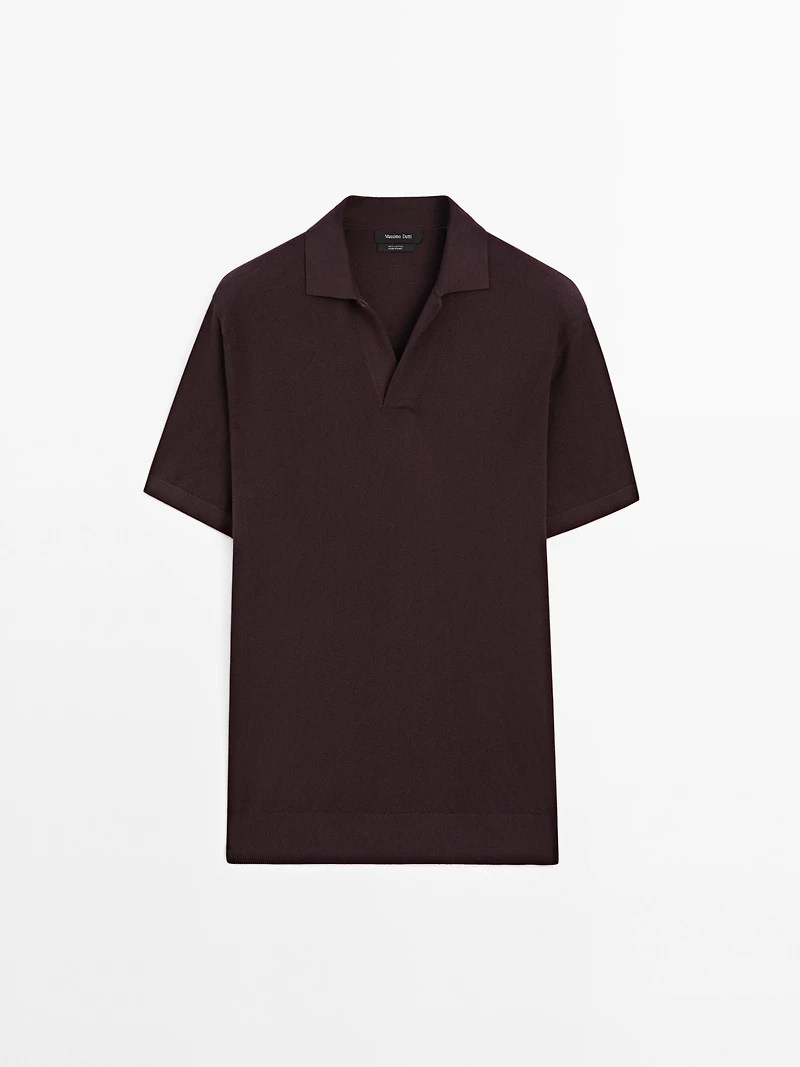 Knit V-neck polo shirt