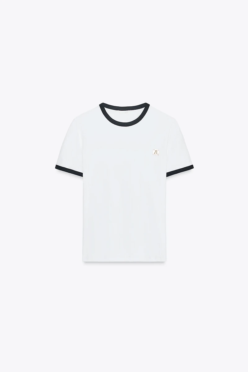 ZARA TRIM T-SHIRT WITH BROOCH