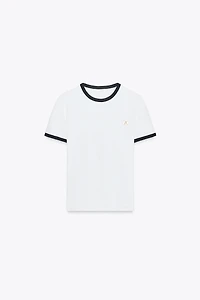 ZARA TRIM T-SHIRT WITH BROOCH