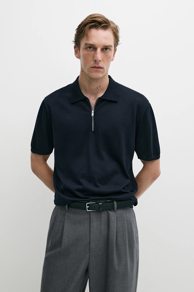 Polo zippé en mélange de laine