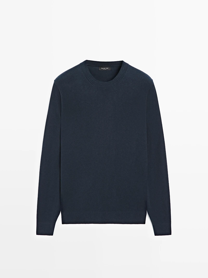 Knit cotton and wool sweater with crew neck