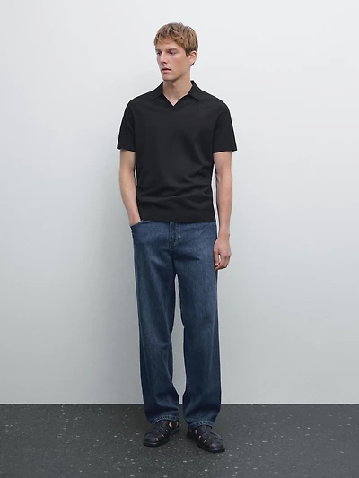 Short sleeve cotton knit polo shirt