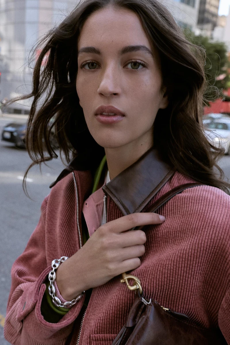 BLOUSON EN VELOURS CÔTELÉ À COL MATIÈRE SYNTHÉTIQUE