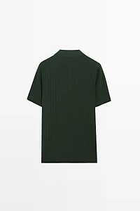 Ribbed knit cotton blend polo shirt