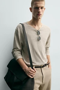 STRIPED COTTON BLEND SWEATER