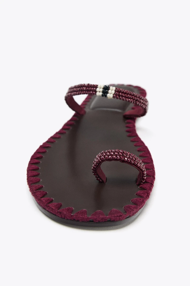 BEADED TOPSTITCHED SANDALS