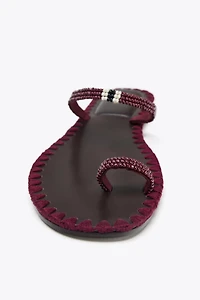 BEADED TOPSTITCHED SANDALS