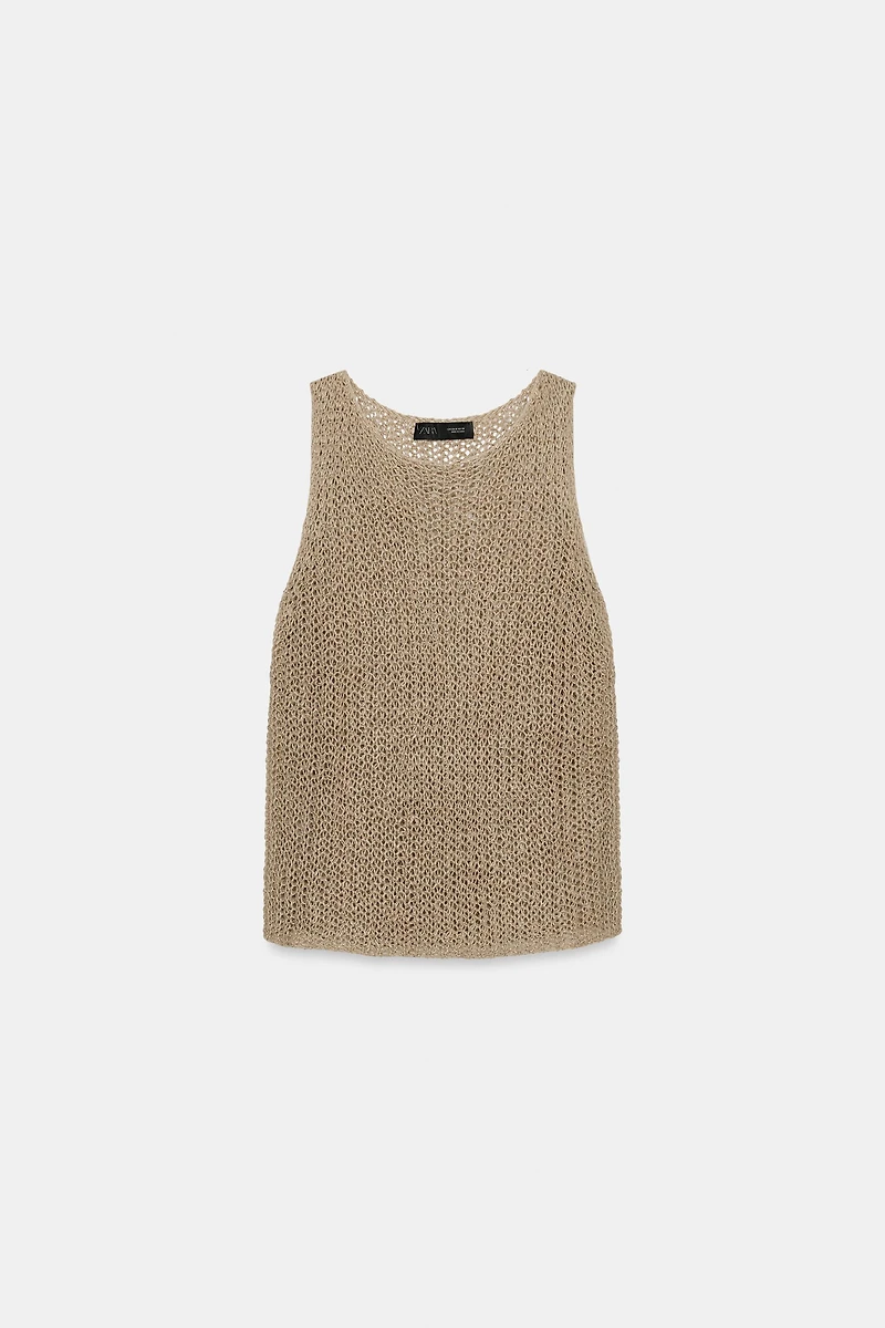 100% LINEN OPEN-KNIT TOP