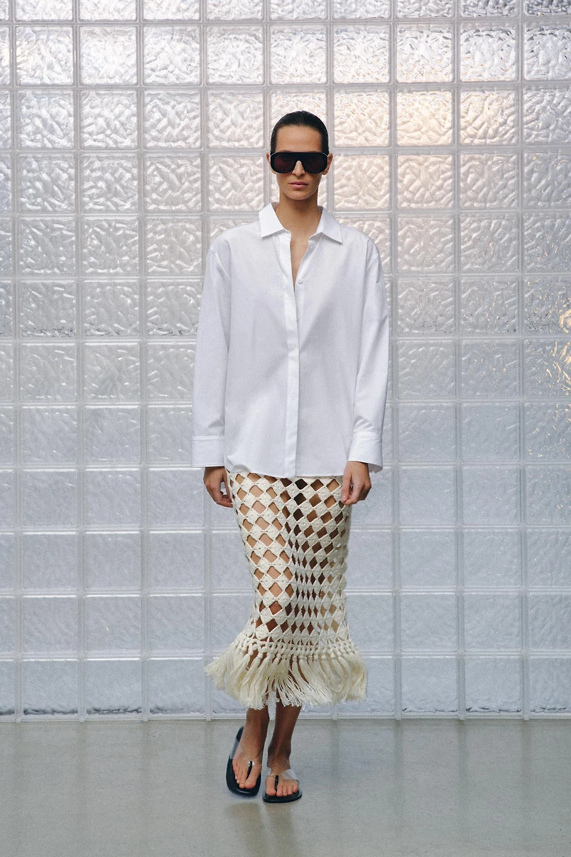 CROCHET FRINGED KNIT SKIRT
