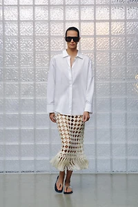 CROCHET FRINGED KNIT SKIRT