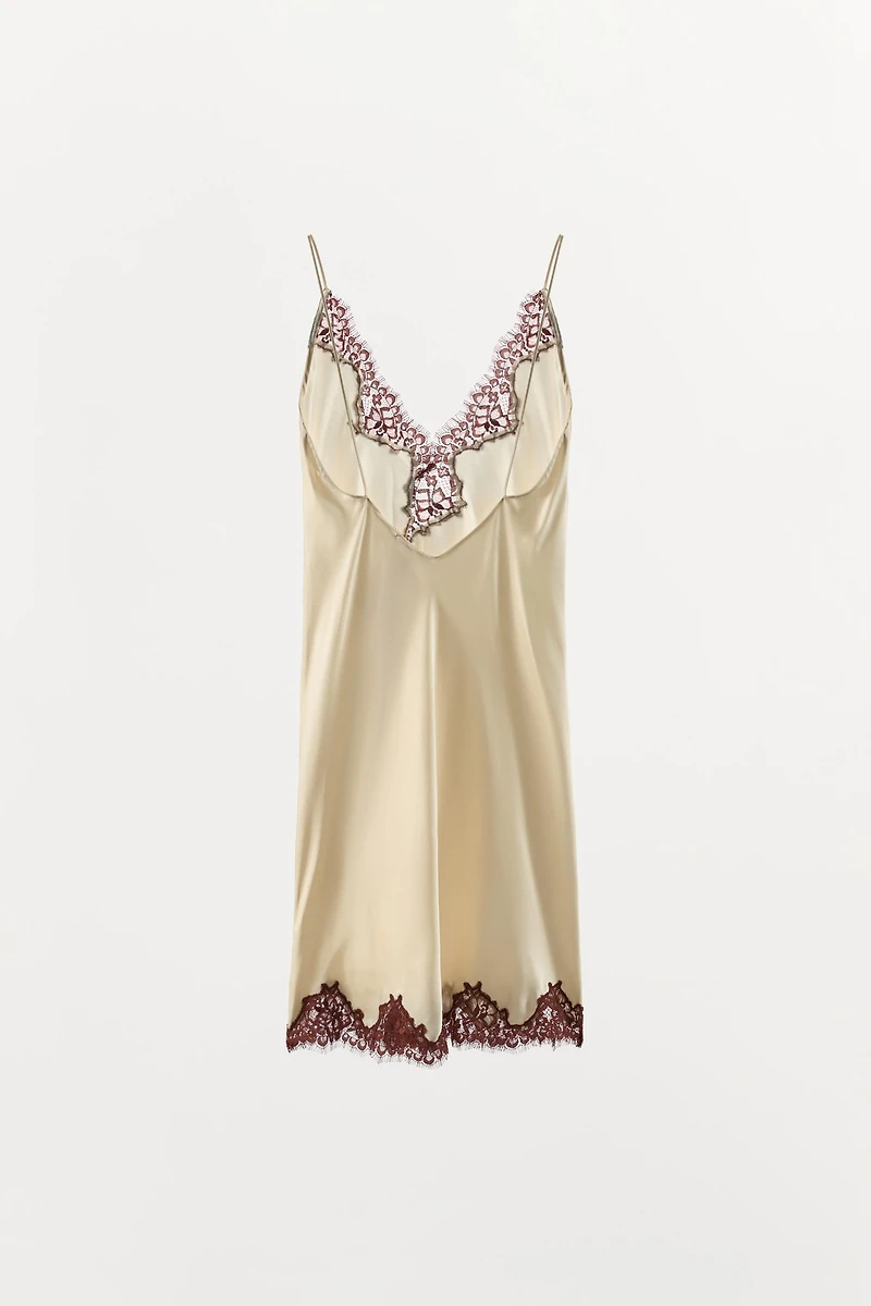 SATIN LACE SLIP DRESS