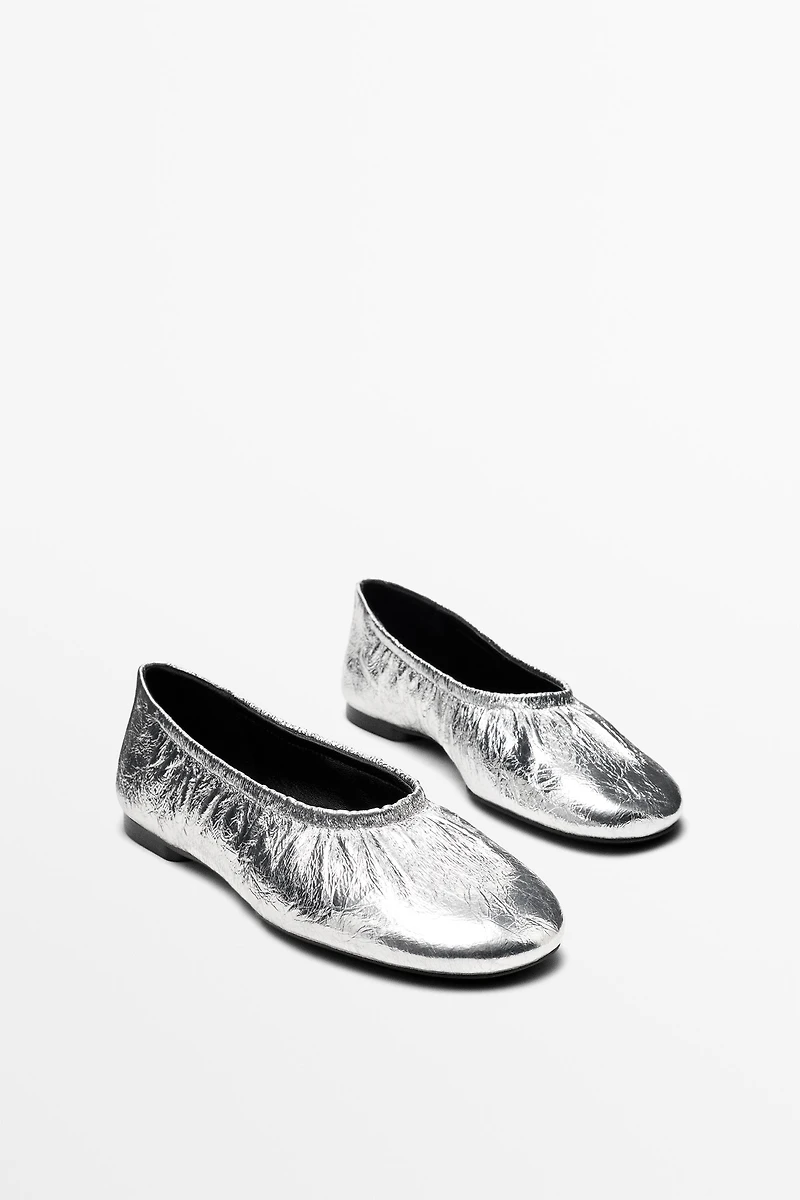 Metallic leather ballet flats