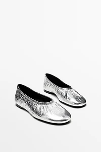 Metallic leather ballet flats
