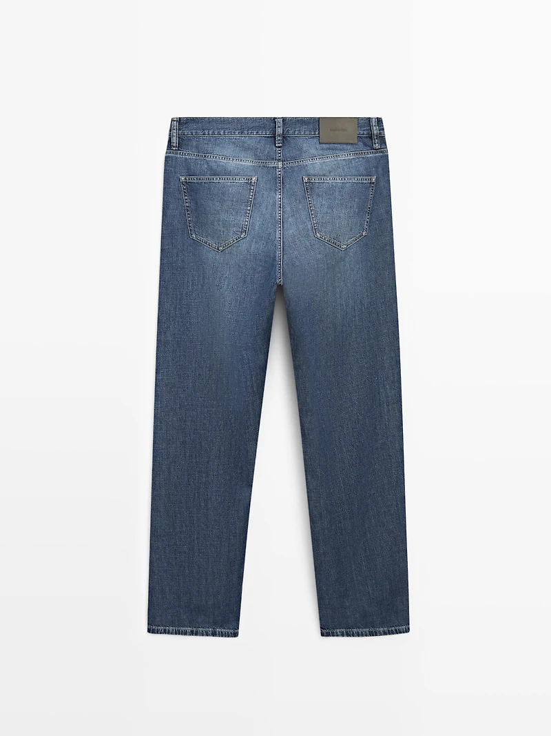 Lightweight straight-leg cotton jeans