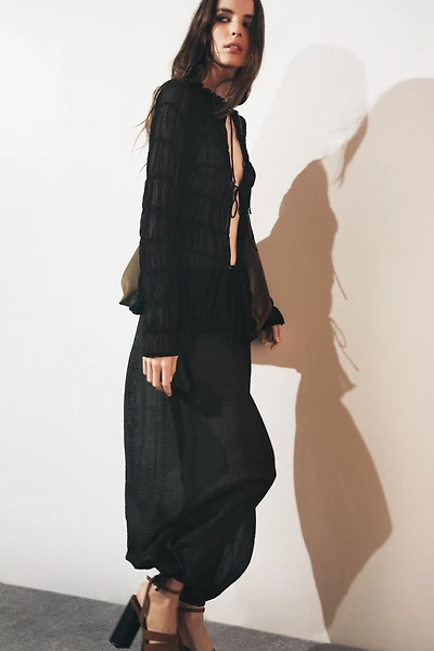 RUCHED SEMI-SHEER KNIT TOP