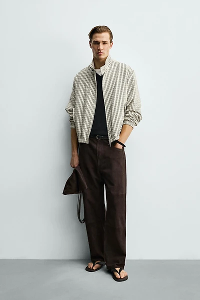 CROPPED FIT TEXTURED PLAID JACKET