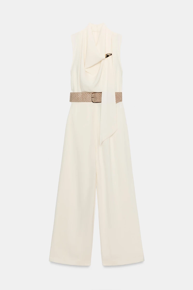 GOLD-TONE HARDWARE BELTED JUMPSUIT