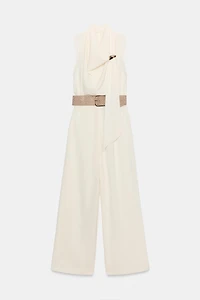 GOLD-TONE HARDWARE BELTED JUMPSUIT