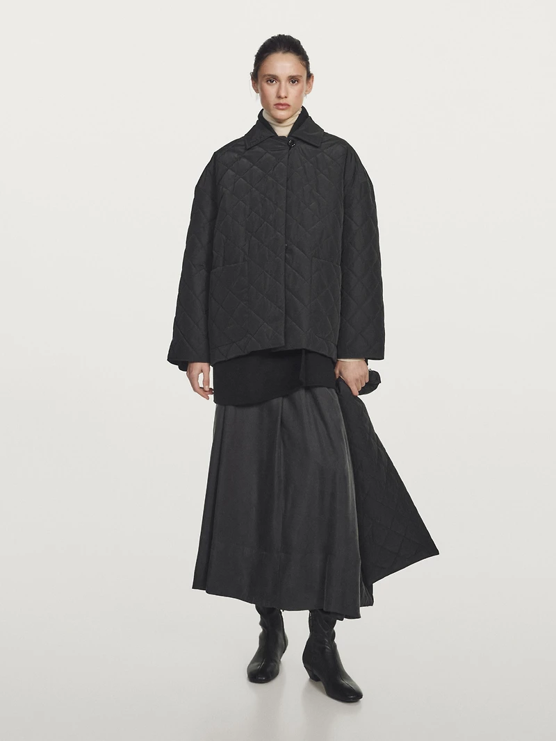 Water-repellent puffer jacket with scarf detail