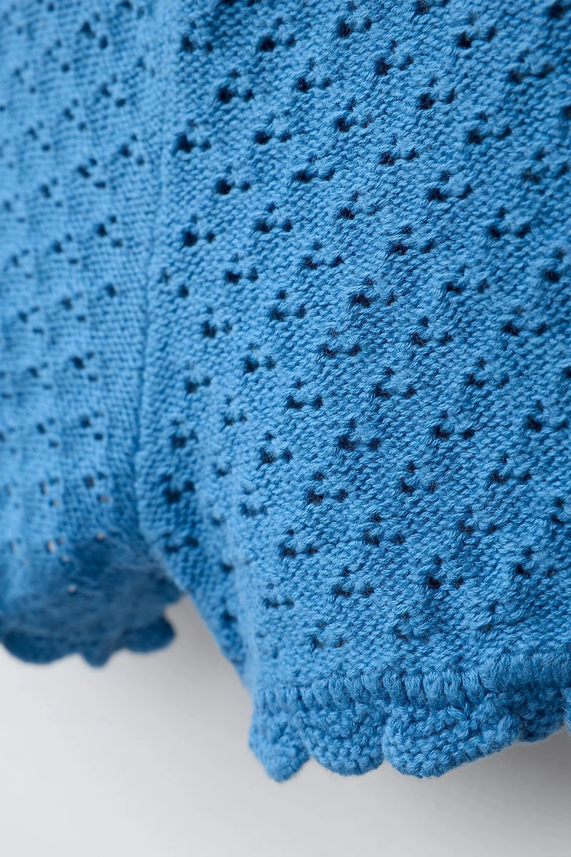 COTTON-LINEN KNIT SHORTS WITH RUFFLES AND EMBROIDERY
