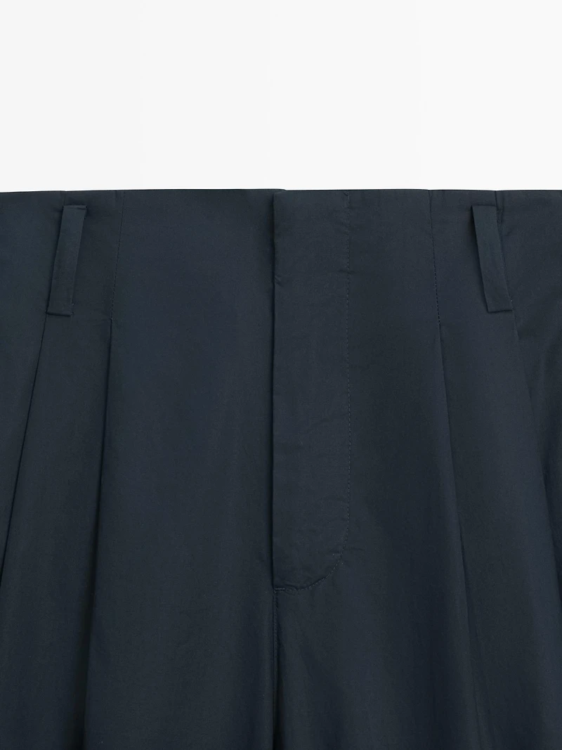 Darted cotton barrel fit trousers