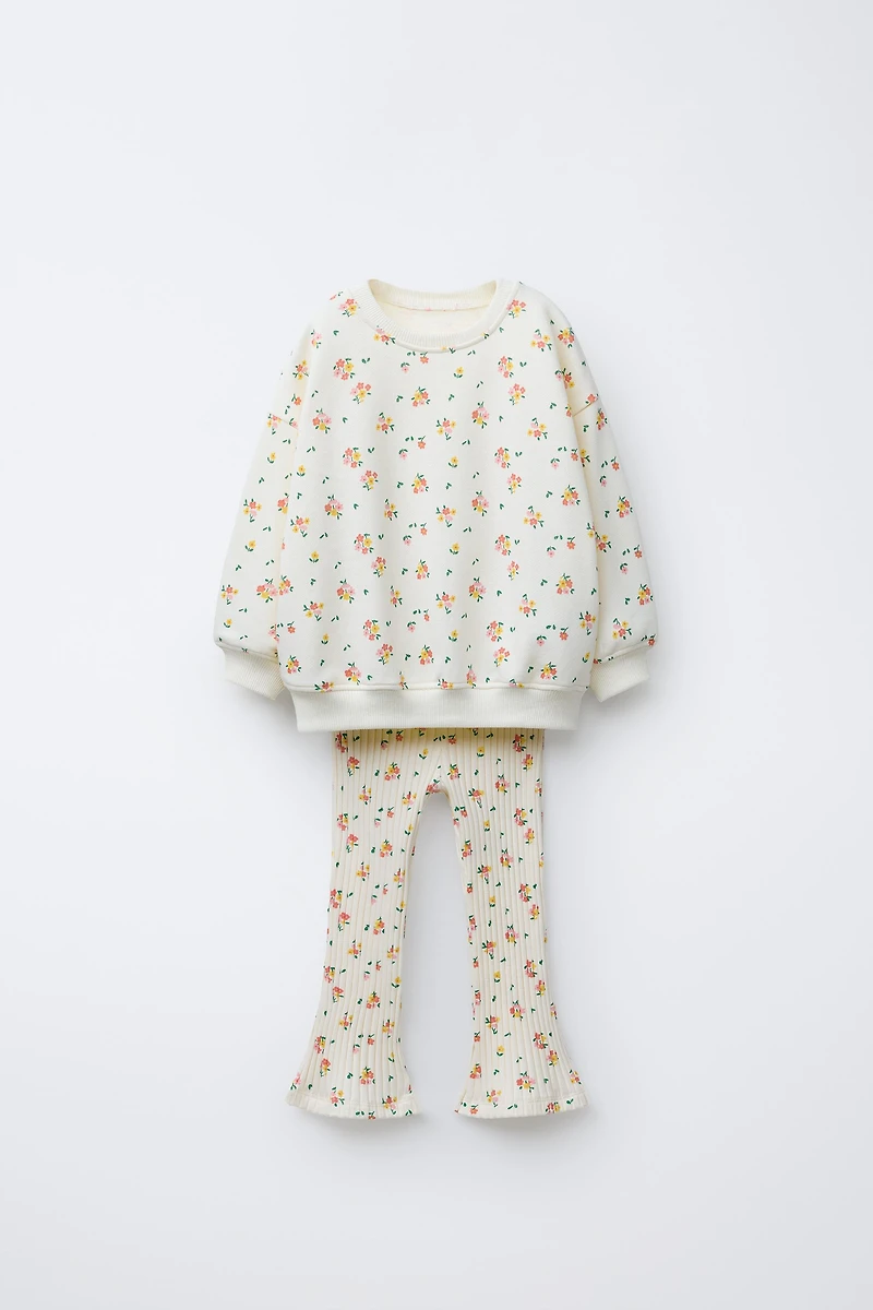 PRINTED RIB FLARE SWEATSHIRT AND LEGGING SET