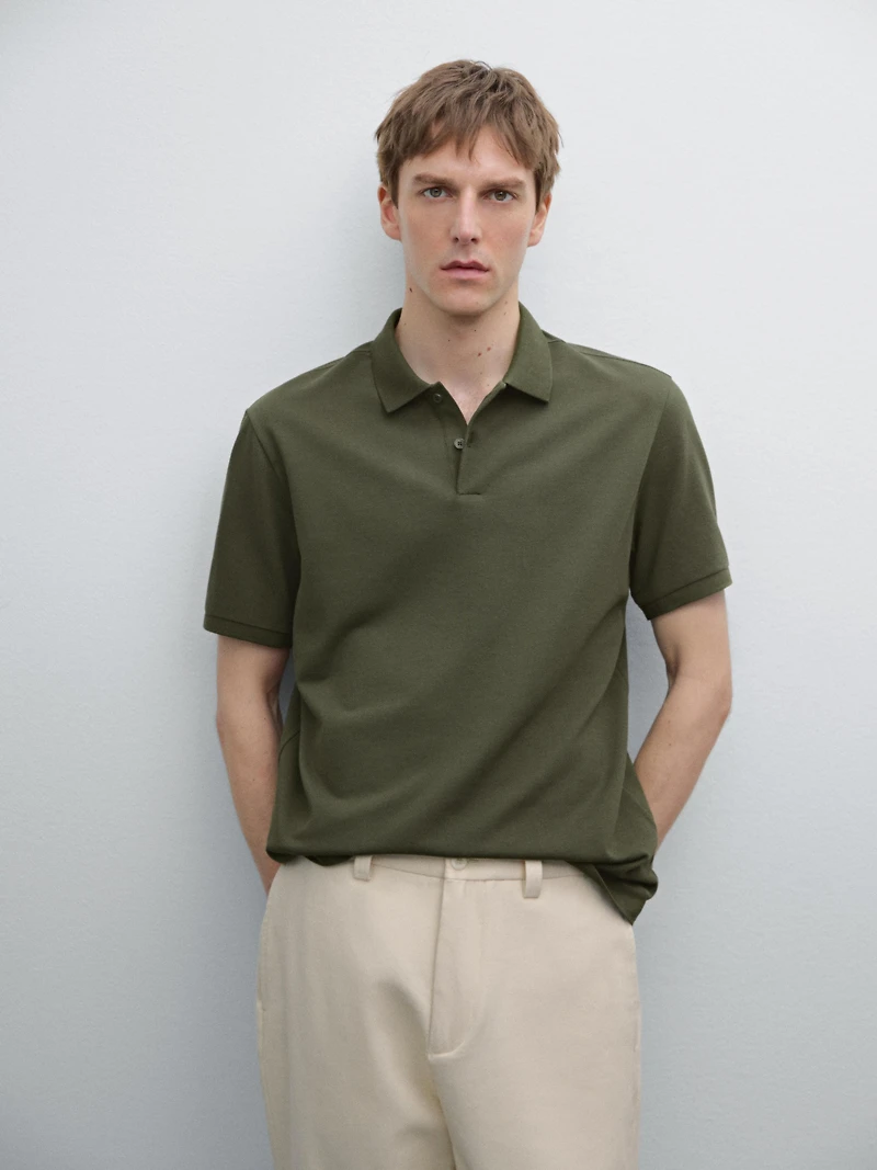 Micro textured piqué cotton polo shirt