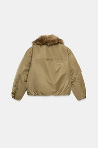 ZW COLLECTION FAUX FUR COLLAR BOMBER JACKET