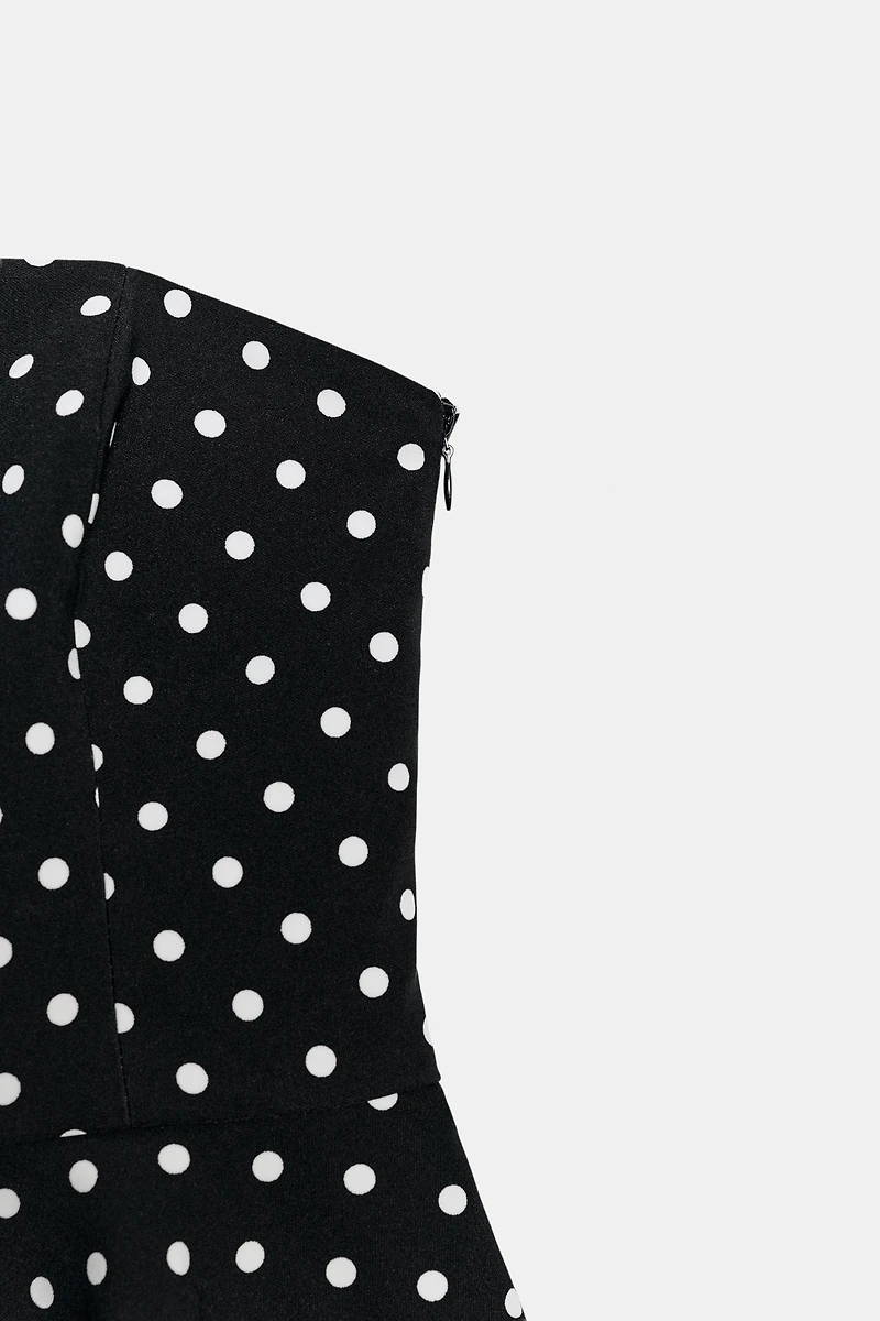 POLKA DOT STRAPLESS PEPLUM TOP