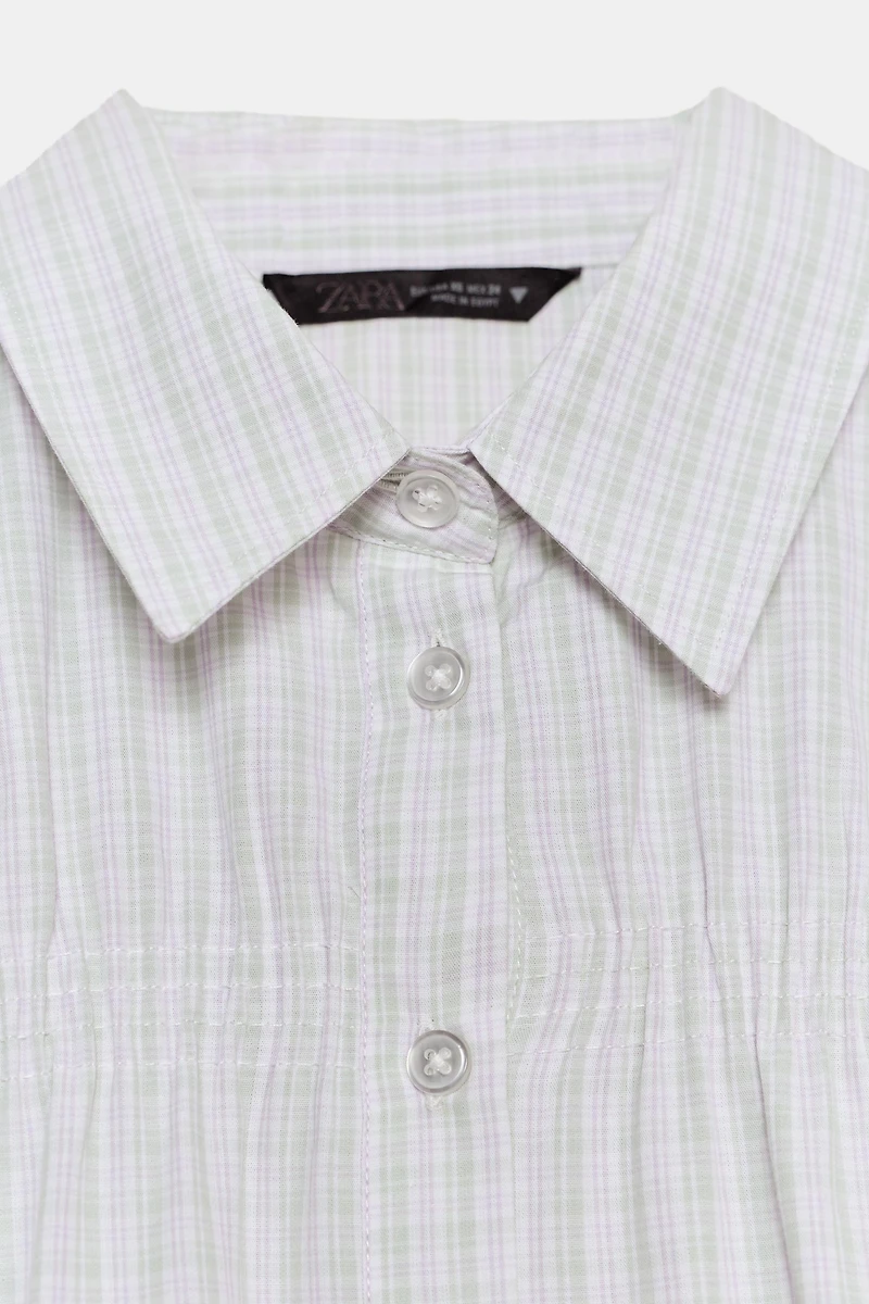 CHECKED ELASTIC POPLIN SHIRT