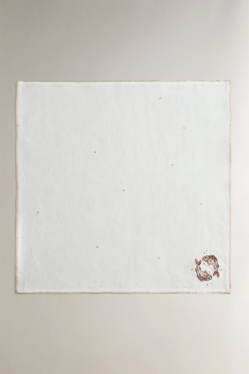 EMBROIDERED LINEN NAPKIN PISCES | MARISA BERENSON