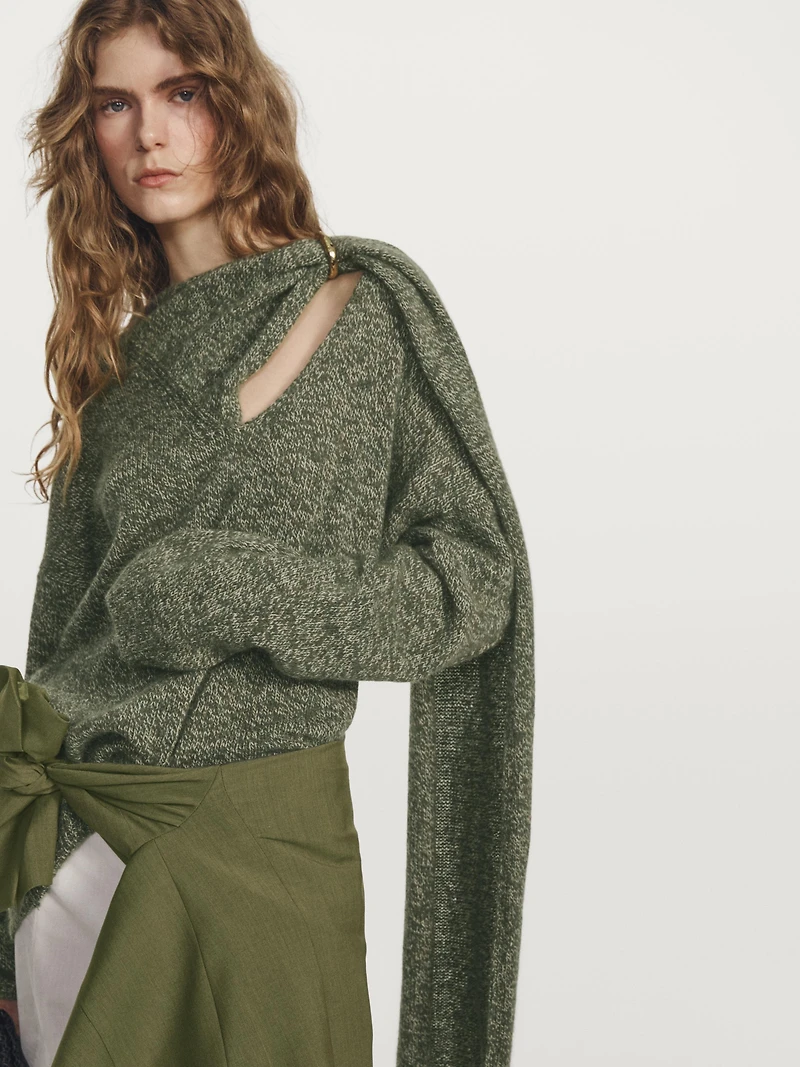 Flecked knit sweater with scarf - STUDIO