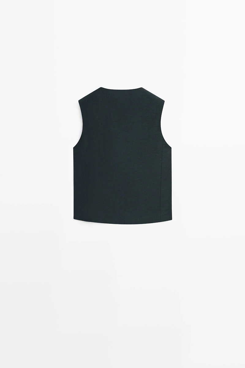 Linen asymmetric buttoned vest