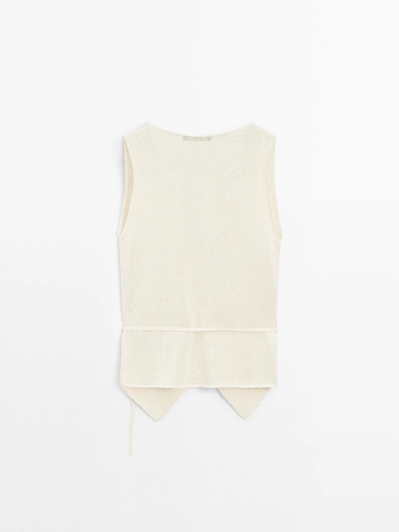 Knit crossover waistcoat with drawstring