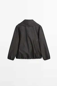 Linen blend bomber jacket